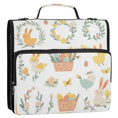 Circular Folder Package 13.6*3.5*12.4 Inches  Binder Bag，Binder Organizer，Zipper Binder，3 Ring Binder  Suitable for Work Cartoon Easter Elements
