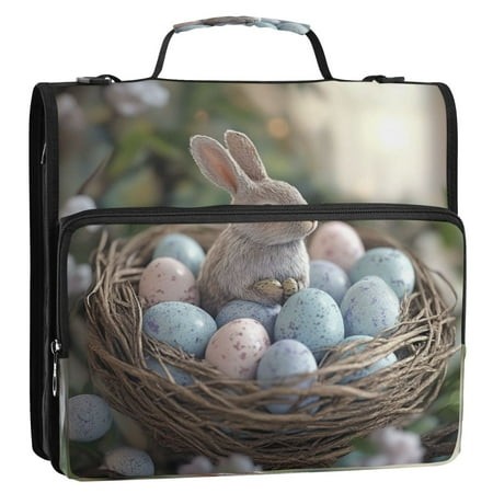 Circular Folder Package 13.6*3.5*12.4 Inches  Binder Bag，Binder Organizer，Zipper Binder，3 Ring Binder  Suitable for Work Easter Bunny and Egg