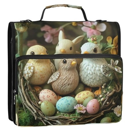 Circular Folder Package 13.6*3.5*12.4 Inches  Binder Bag，Binder Organizer，Zipper Binder，3 Ring Binder  Suitable for Work Easter Birds and Eggs