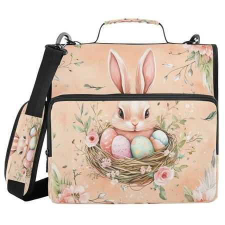 Water-Resistant 3-Ring Binder Organizer with Multiple Pockets Zipper Binder Bag for Office Watercolor Easter Pattern