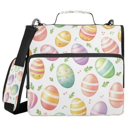 Water-Resistant 3-Ring Binder Organizer with Multiple Pockets Zipper Binder Bag for Office Easter Eggs Pattern