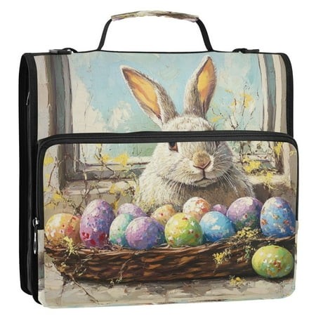 Circular Folder Package 13.6*3.5*12.4 Inches  Binder Bag，Binder Organizer，Zipper Binder，3 Ring Binder  Suitable for Work Cute Easter Bunny and E