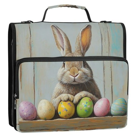 Circular Folder Package 13.6*3.5*12.4 Inches  Binder Bag，Binder Organizer，Zipper Binder，3 Ring Binder  Suitable for Work Cute Easter Brown Bunny