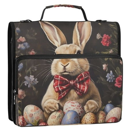 Circular Folder Package 13.6*3.5*12.4 Inches  Binder Bag，Binder Organizer，Zipper Binder，3 Ring Binder  Suitable for Work Easter Brown Rabbit
