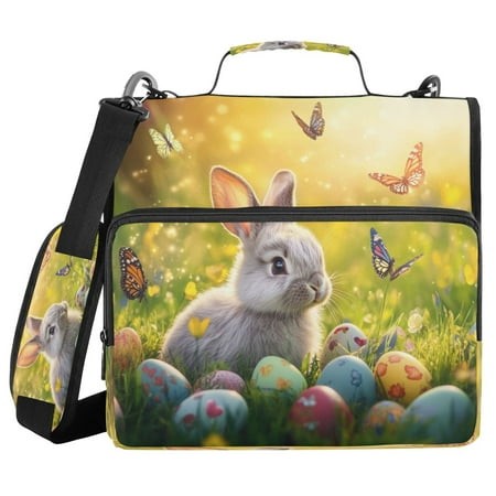 Water-Resistant 3-Ring Binder Organizer with Multiple Pockets Zipper Binder Bag for Office Easter Bunny and Butterflies