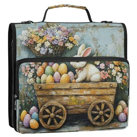 Circular Folder Package 13.6*3.5*12.4 Inches  Binder Bag，Binder Organizer，Zipper Binder，3 Ring Binder  Suitable for Work Easter Painting Bunny