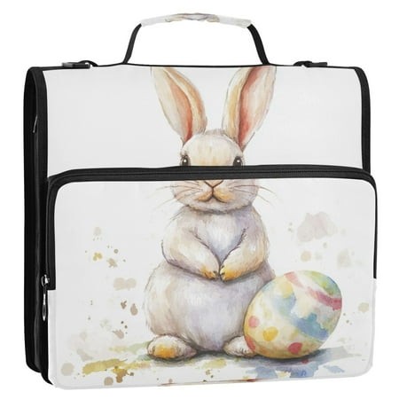 Circular Folder Package 13.6*3.5*12.4 Inches  Binder Bag，Binder Organizer，Zipper Binder，3 Ring Binder  Suitable for Work Easter Cartoon Rabbit