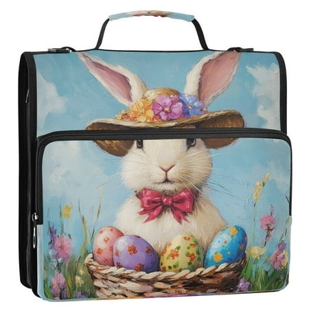 Circular Folder Package 13.6*3.5*12.4 Inches  Binder Bag，Binder Organizer，Zipper Binder，3 Ring Binder  Suitable for Work Easter Hat Rabbit