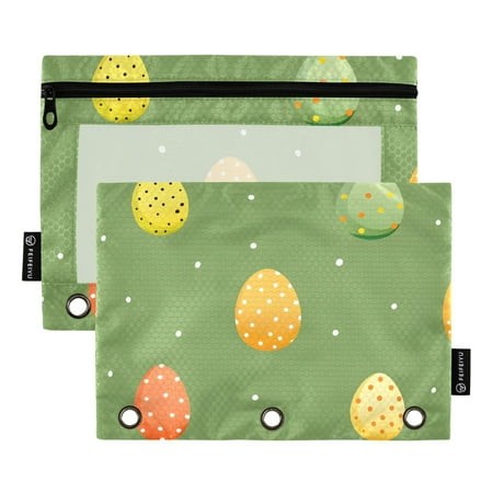 ALAZA 2 Pack Pencil Pouch Eggs Easter Polka Dots Pencil Case for 3 Ring Binder Clear Window Pencil Bag Organizers
