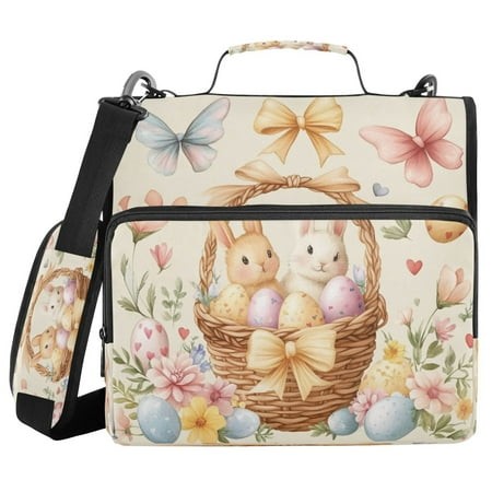 Water-Resistant 3-Ring Binder Organizer with Multiple Pockets Zipper Binder Bag for Office Watercolor Easter Clipart