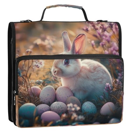 Circular Folder Package 13.6*3.5*12.4 Inches  Binder Bag，Binder Organizer，Zipper Binder，3 Ring Binder  Suitable for Work Super Cool Easter Bunny