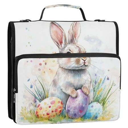 Circular Folder Package 13.6*3.5*12.4 Inches  Binder Bag，Binder Organizer，Zipper Binder，3 Ring Binder  Suitable for Work Easter Watercolor Rabbi