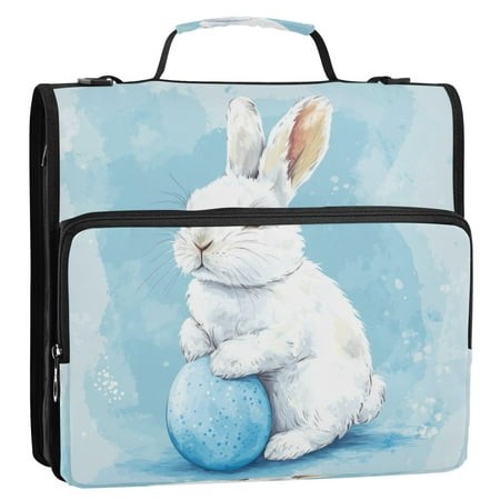 Circular Folder Package 13.6*3.5*12.4 Inches  Binder Bag，Binder Organizer，Zipper Binder，3 Ring Binder  Suitable for Work Blue Easter Bunny