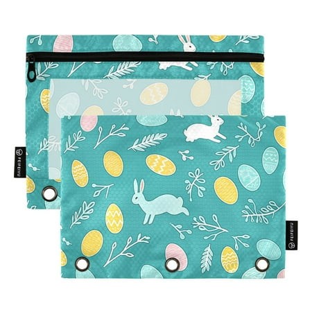 ALAZA 2 Pack Pencil Pouch Bunny Easter Eggs-t1 Pencil Case for 3 Ring Binder Clear Window Pencil Bag Organizers