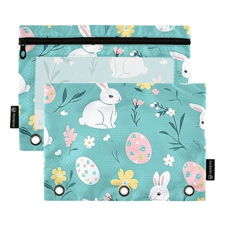 ALAZA 2 Pack Pencil Pouch Bunny Easter Eggs Pencil Case for 3 Ring Binder Clear Window Pencil Bag Organizers