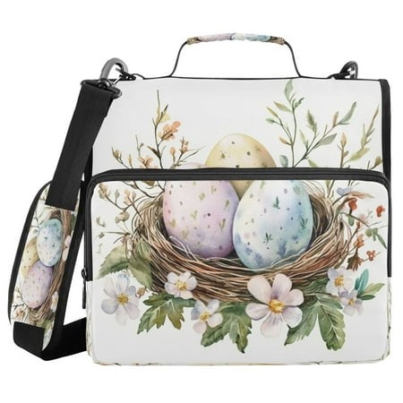 Water-Resistant 3-Ring Binder Organizer with Multiple Pockets Zipper Binder Bag for Office Watercolor Easter Eggs