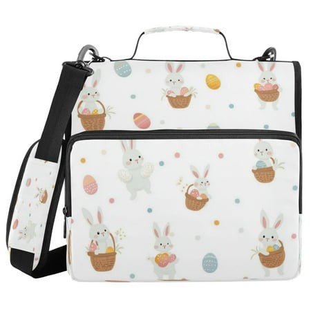 Water-Resistant 3-Ring Binder Organizer with Multiple Pockets Zipper Binder Bag for Office Small Easter Bunnies