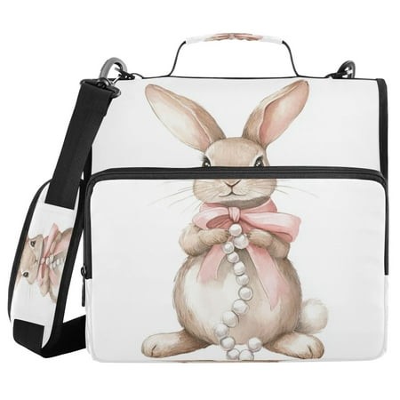 Water-Resistant 3-Ring Binder Organizer with Multiple Pockets Zipper Binder Bag for Office Cute Watercolor Easter Bunny