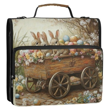 Circular Folder Package 13.6*3.5*12.4 Inches  Binder Bag，Binder Organizer，Zipper Binder，3 Ring Binder  Suitable for Work Three Easter Bunnies
