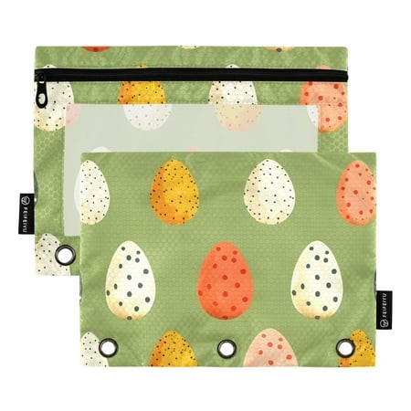 ALAZA 2 Pack Pencil Pouch Easter Eggs Polka Dots Pencil Case for 3 Ring Binder Clear Window Pencil Bag Organizers