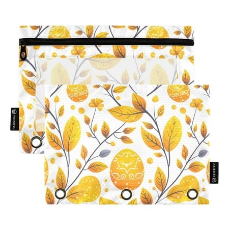 ALAZA 2 Pack Pencil Pouch Easters Egg and Leaves Pencil Case for 3 Ring Binder Clear Window Pencil Bag Organizers