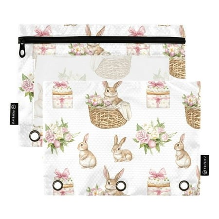 ALAZA 2 Pack Pencil Pouch Easter Rabbit Pencil Case for 3 Ring Binder Clear Window Pencil Bag Organizers