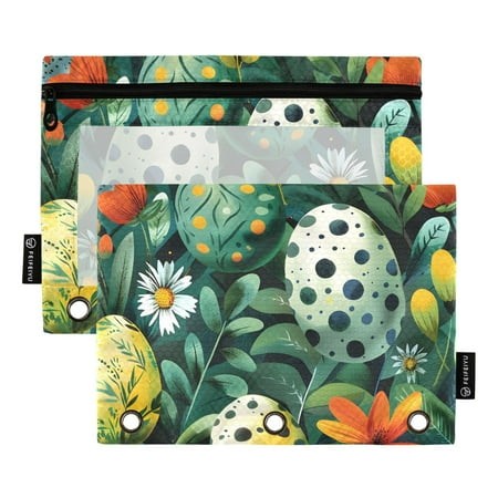 ALAZA 2 Pack Pencil Pouch Easter Eggs in Floral Pencil Case for 3 Ring Binder Clear Window Pencil Bag Organizers
