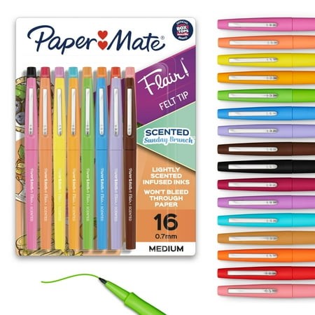 Paper Mate Flair Sunday Brunch Scented Felt Tip Pens  Assorted Colors  Medium Point (0.7mm)  16 Count
