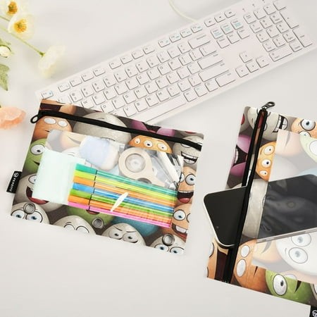 Easter Eggs Face 2 Pack Pencil Pouches Zipper Pencil Case 3 Ring Pencil Pouch Cosmetic Bag