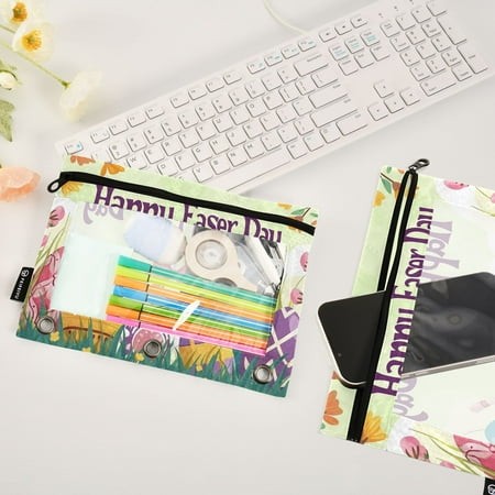 Flowers Leaves Easter Day Eggs 2 Pack Pencil Pouches Zipper Pencil Case 3 Ring Pencil Pouch Cosmetic Bag