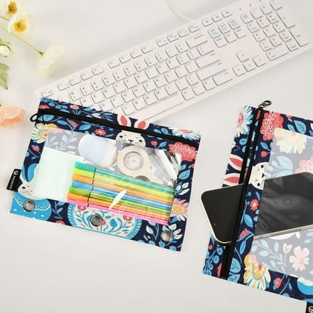 Easter Eggs Rabbits Flowers Leaves 2 Pack Pencil Pouches Zipper Pencil Case 3 Ring Pencil Pouch Cosmetic Bag