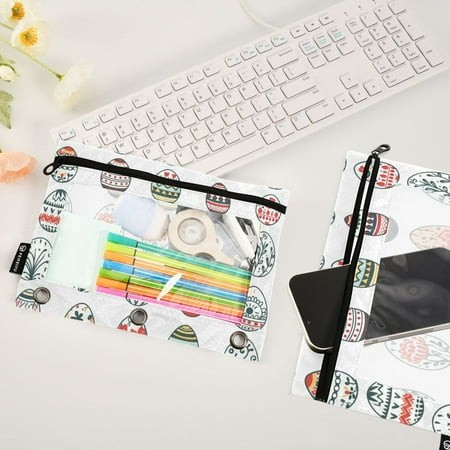 Full Easter Eggs 2 Pack Pencil Pouches Zipper Pencil Case 3 Ring Pencil Pouch Cosmetic Bag
