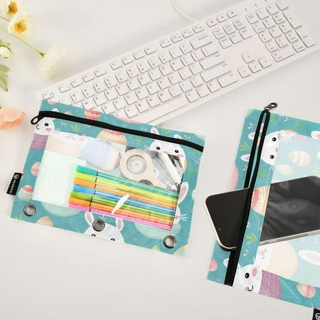 Rabbits Easter Eggs 2 Pack Pencil Pouches Zipper Pencil Case 3 Ring Pencil Pouch Cosmetic Bag