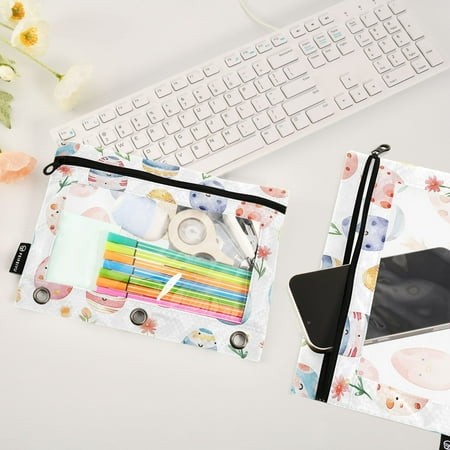 Easter Eggs Flowers 2 Pack Pencil Pouches Zipper Pencil Case 3 Ring Pencil Pouch Cosmetic Bag
