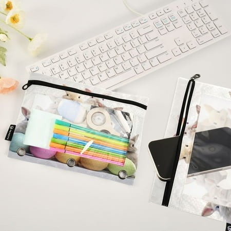 Rabbits in Easter Eggs 2 Pack Pencil Pouches Zipper Pencil Case 3 Ring Pencil Pouch Cosmetic Bag