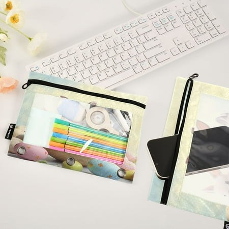 Rabbits and Easter Eggs 2 Pack Pencil Pouches Zipper Pencil Case 3 Ring Pencil Pouch Cosmetic Bag