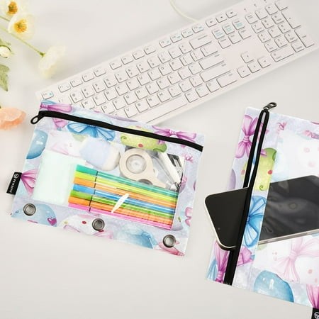 Cute Easter Eggs 2 Pack Pencil Pouches Zipper Pencil Case 3 Ring Pencil Pouch Cosmetic Bag