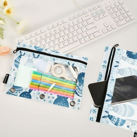Easter Eggs Boho 2 Pack Pencil Pouches Zipper Pencil Case 3 Ring Pencil Pouch Cosmetic Bag