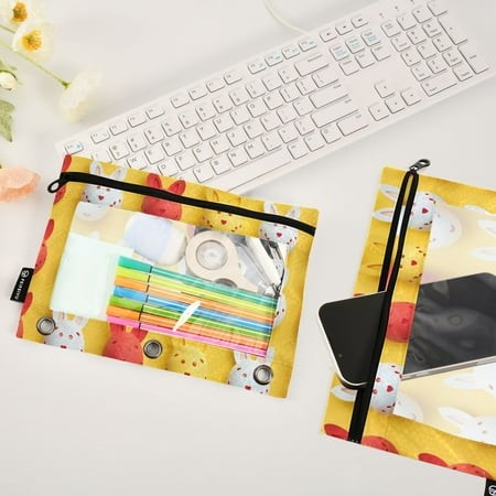 Easter Eggs Rabbit Ear 2 Pack Pencil Pouches Zipper Pencil Case 3 Ring Pencil Pouch Cosmetic Bag