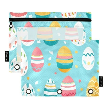 2 Pack Pencil Pouch for 3 Ring Binder Easter Egg Pencil Case Clear Window Zipper Pencil Bag Organizers