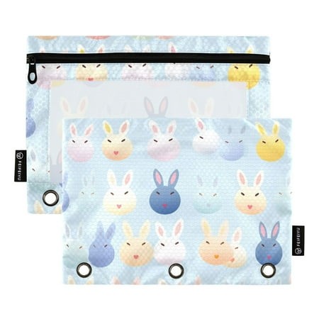 2 Pack Pencil Pouch for 3 Ring Binder Rabbits Easter Pencil Case Clear Window Zipper Pencil Bag Organizers
