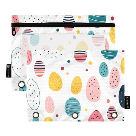 2 Pack Pencil Pouch for 3 Ring Binder Easter Colorful Eggs Pencil Case Clear Window Zipper Pencil Bag Organizers