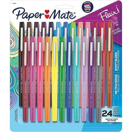 Paper Mate Felt Tip Pens Flair Marker Pens  Medium Point  Assorted  24 Count