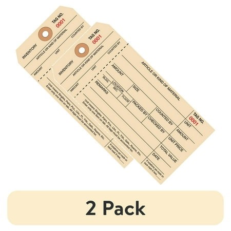 (2 Pack) Box Partners Inventory Tags 1 Part Stub Style #8 (5000-5999) 6 1/4  X 3 1/8  Manila 1000/Case G18061