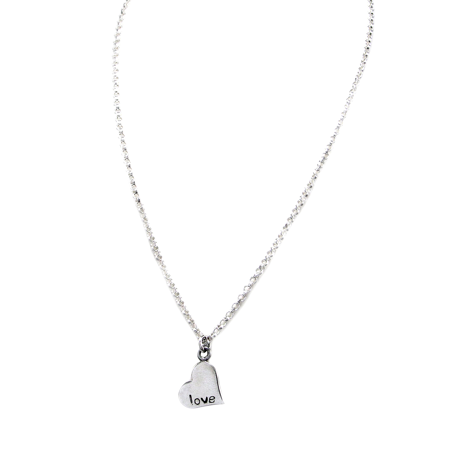 Sterling Silver Heart and Peace Pendant Necklace  16  to 17.5  Chain