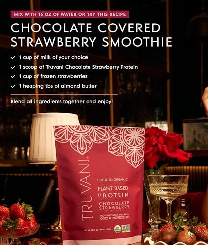 Truvani Vegan Pea Protein Powder | Chocolate Strawberry | 20g Organic Plant Based Protein | 1 Serving | Keto | Gluten & Dairy Free | Low Carb | No Add