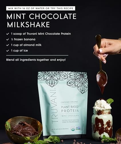 Truvani Vegan Pea Protein Powder | Mint Chocolate | 20g Organic Plant Based Protein | 1 Serving | Keto | Gluten & Dairy Free | Low Carb | No Added Sug