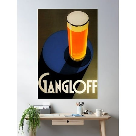 Vintage Blue Gangloff Beer Big Glass Light Ale Lager Pilsen Advertising Poster Poster Wall Art  Modern Wall Decor for Living Room Bedroom  12x18 UNFRA