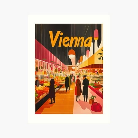Kna Prints - Kir 4397 - Wander Through a Bustling Vienna Market Filled with Colorful Stalls Showcasing Fresh Fruits  Vegetables  and Meats. Locals Del