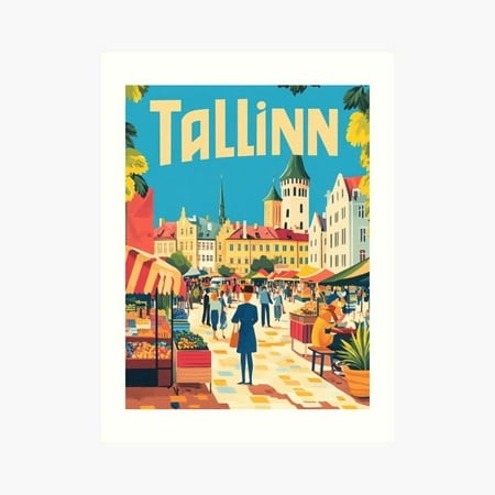 Kna Prints - Kir 4579 - a Lively Marketplace in Tallinn Features Colorful Stalls Filled with Fresh Produce and Handcrafted Goods. People Stroll and Sh